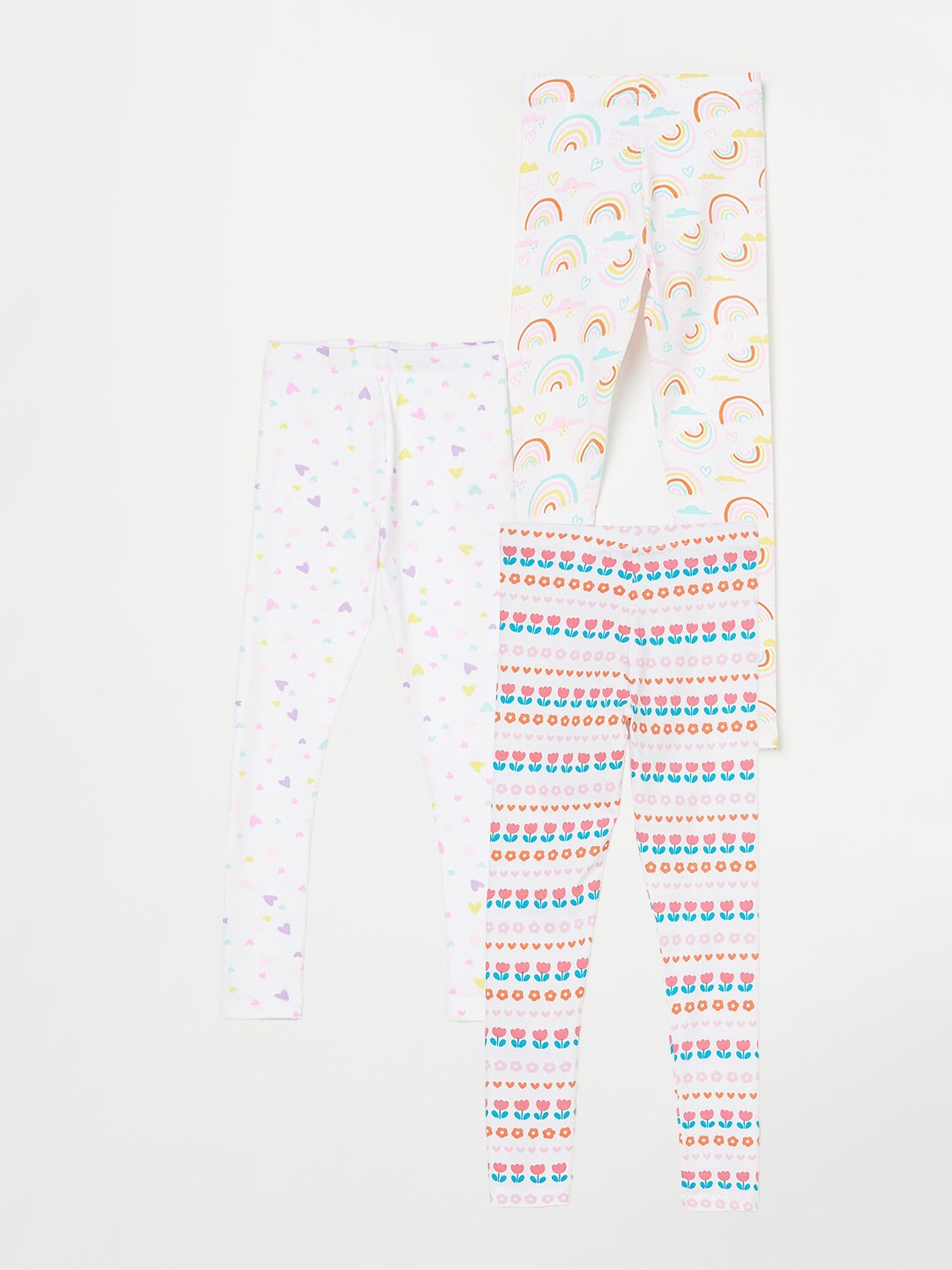 Fame Forever by Lifestyle Girls Pack Of 3 Printed Ankle Length Leggings, White