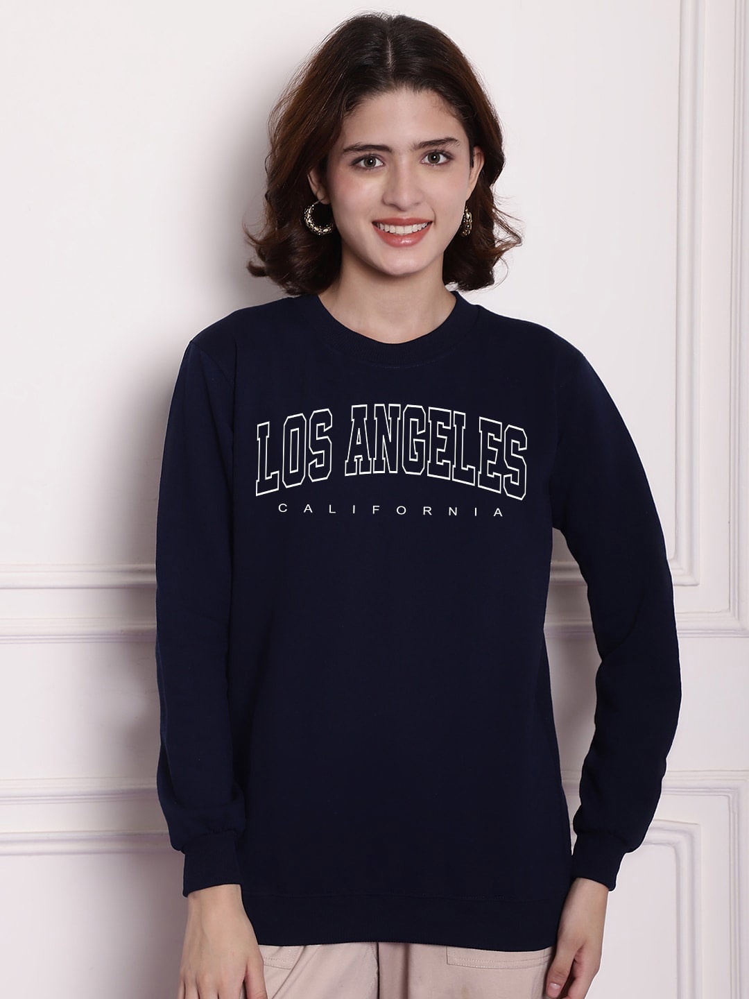

Imsa Moda Typography Printed Long Sleeves Fleece Oversized Pullover, Navy blue