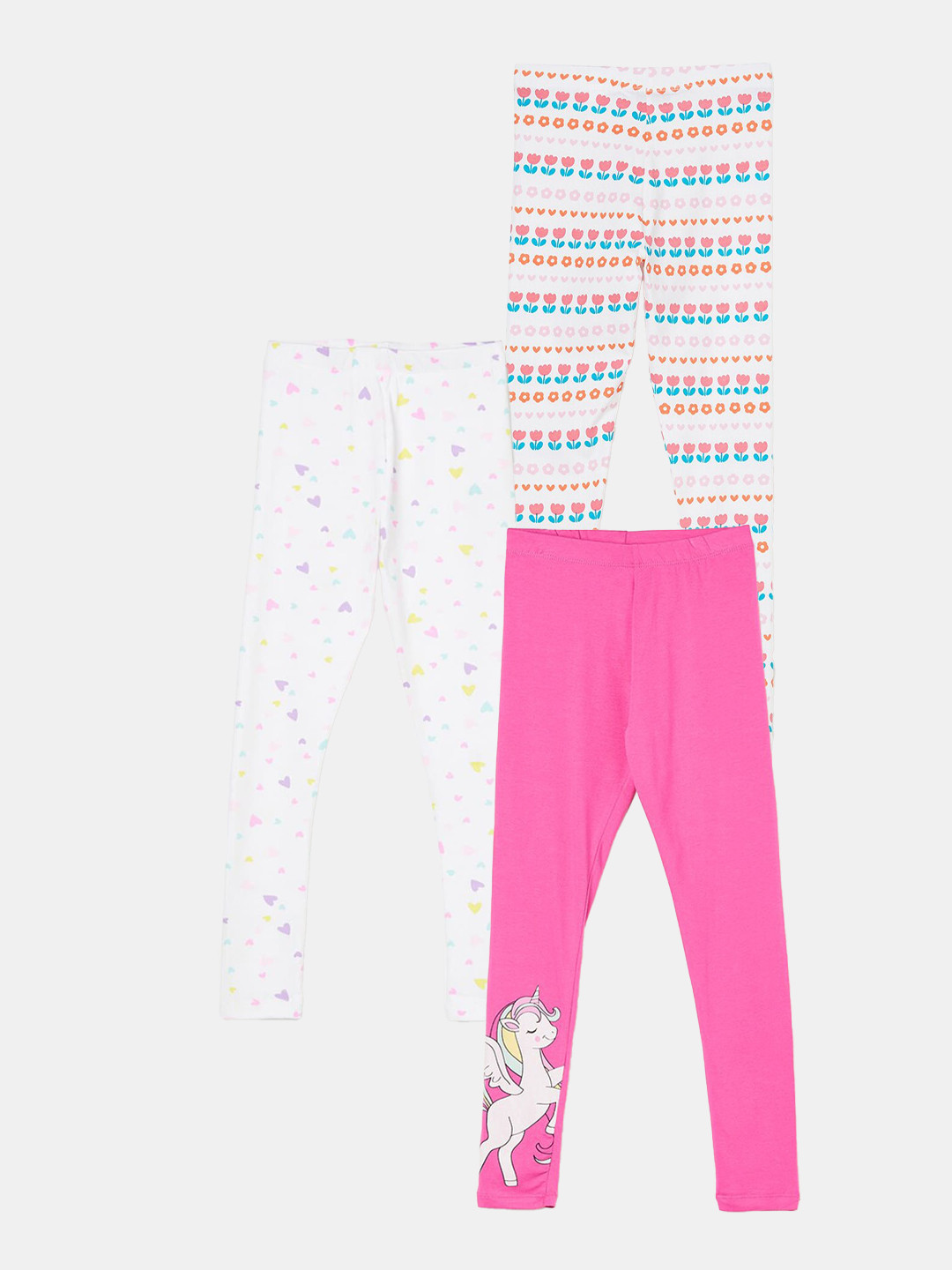 

Fame Forever by Lifestyle Girls Pack Of 3 Printed Ankle Length Leggings, Pink