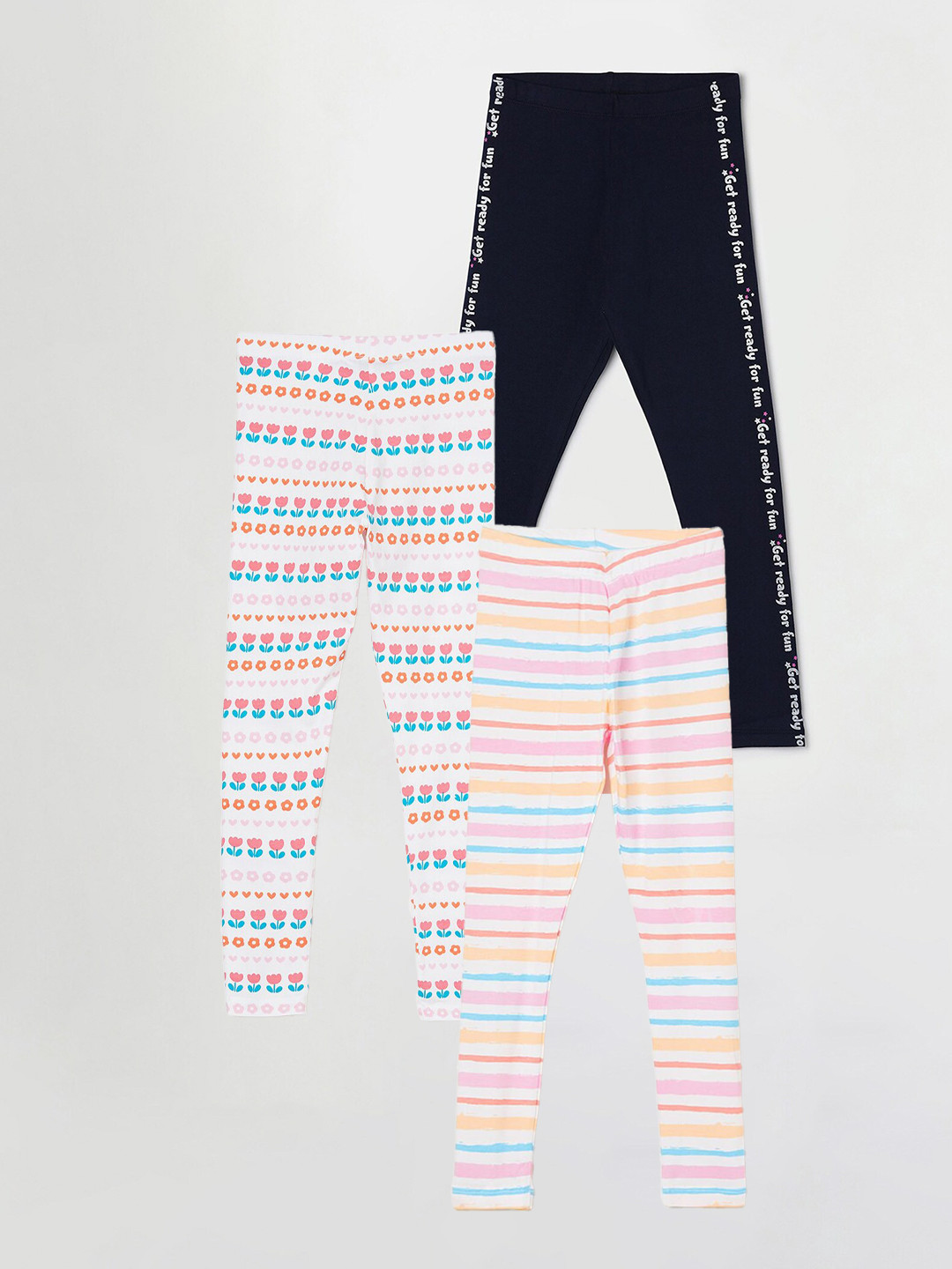

Fame Forever by Lifestyle Girls Pack Of 3 Printed Ankle Length Leggings, White