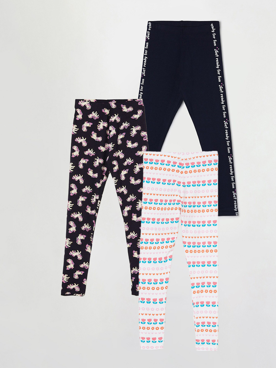 

Fame Forever by Lifestyle Girls Pack Of 3 Printed Ankle Length Leggings, White
