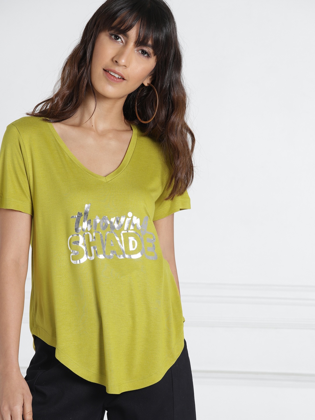 

all about you Women Green Printed V-Neck T-shirt
