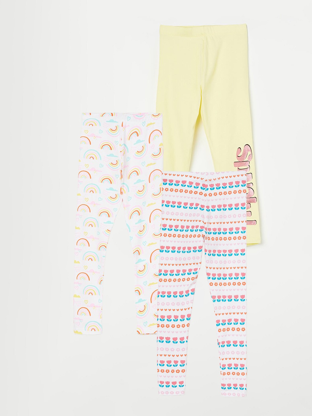 

Fame Forever by Lifestyle Girls Pack Of 3 Printed Ankle Length Leggings, White