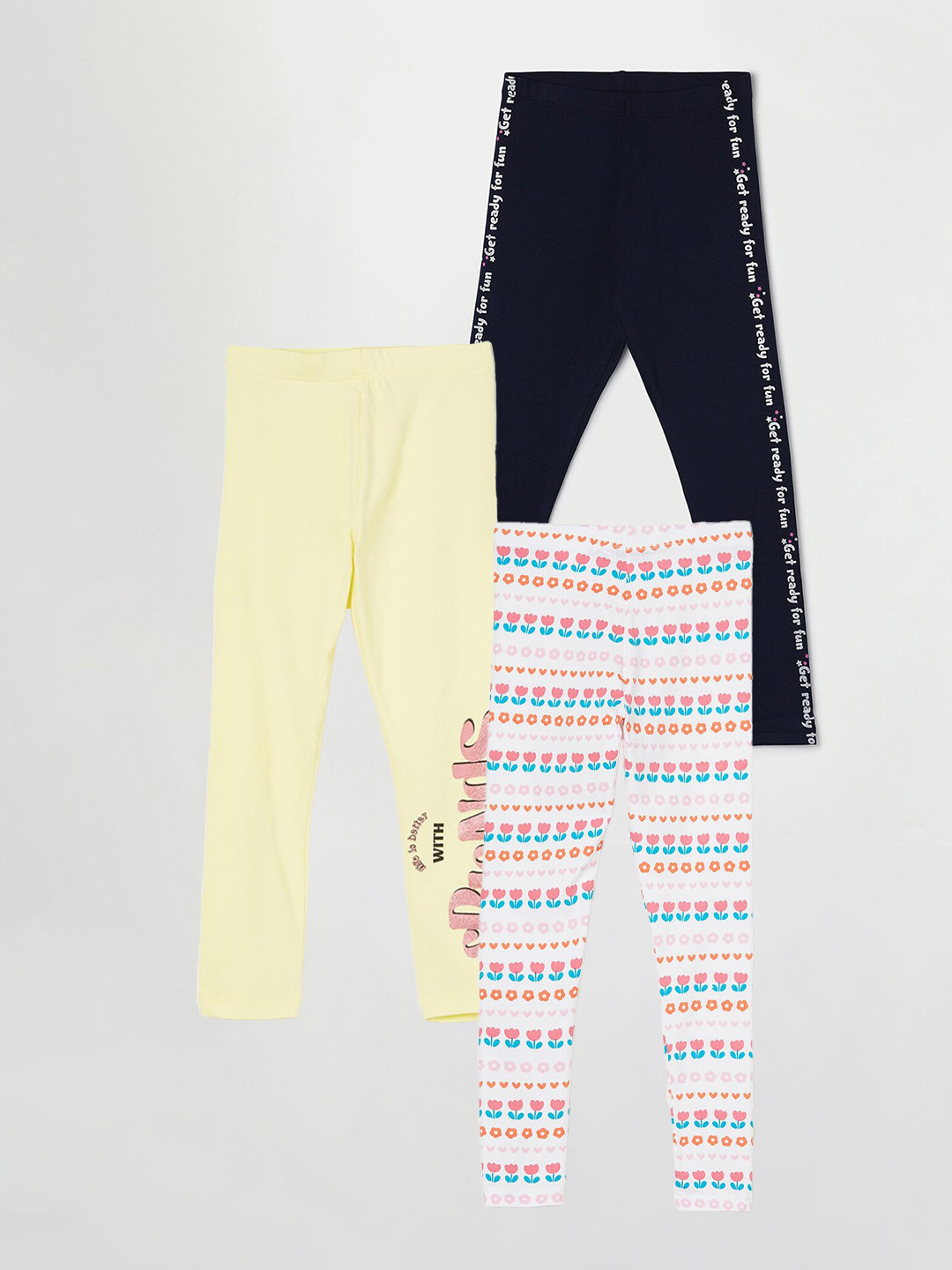 

Fame Forever by Lifestyle Girls Pack Of 3 Printed Ankle Length Leggings, White