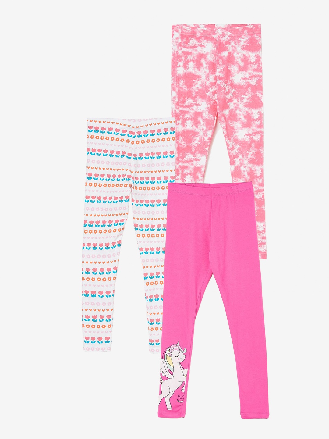 

Fame Forever by Lifestyle Girls Pack Of 3 Printed Ankle Length Leggings, Pink