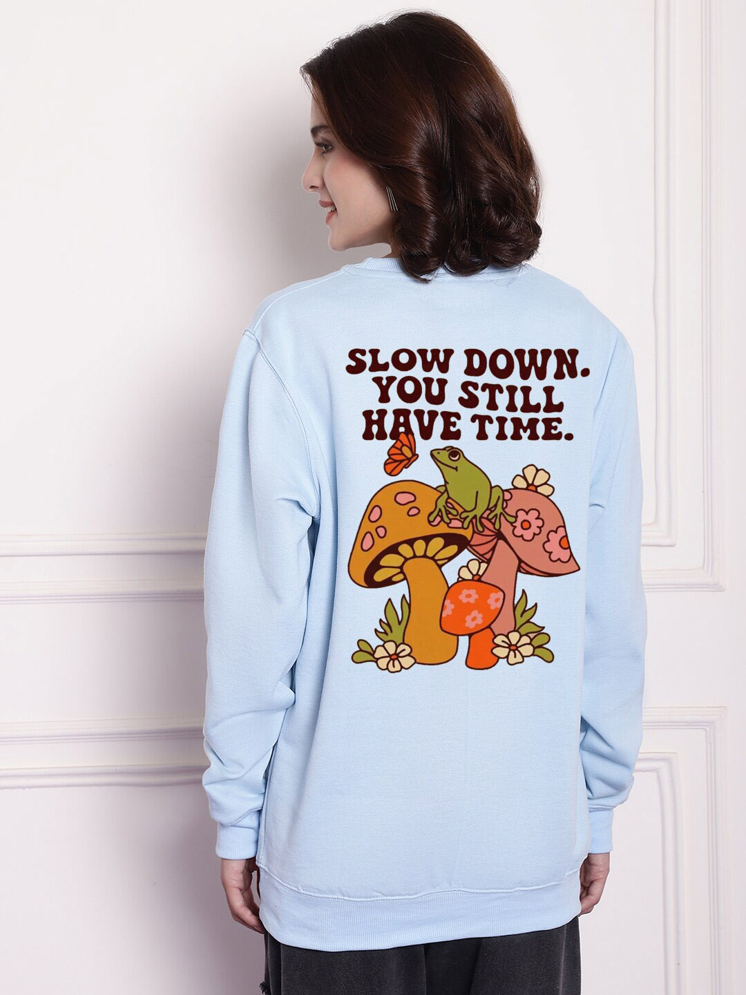 

Imsa Moda Graphic Printed Fleece Oversized Longline Pullover, Blue