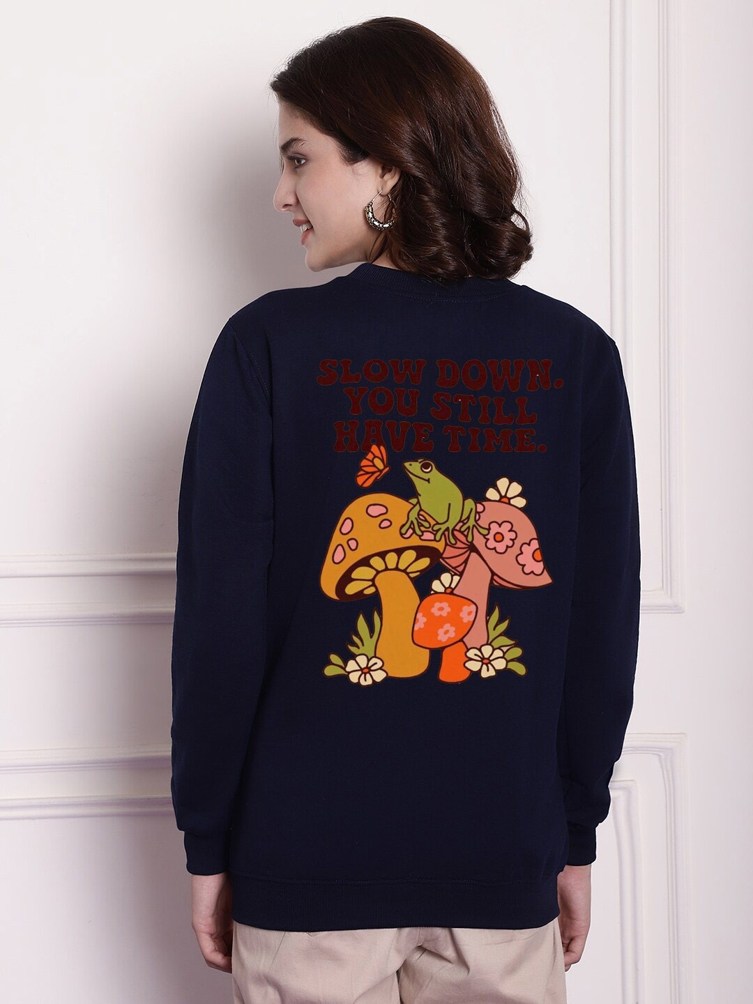

Imsa Moda Typography Printed Fleece Oversized Pullover Sweatshirt, Navy blue