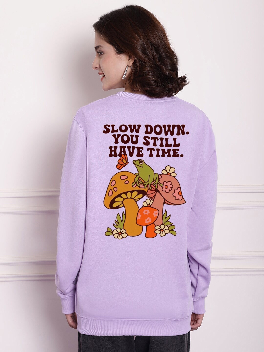 

Imsa Moda Typography Printed Fleece Oversized Pullover Sweatshirt, Lavender