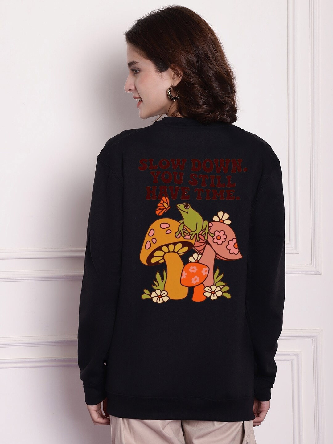 

Imsa Moda Typography Printed Fleece Oversized Pullover Sweatshirt, Black
