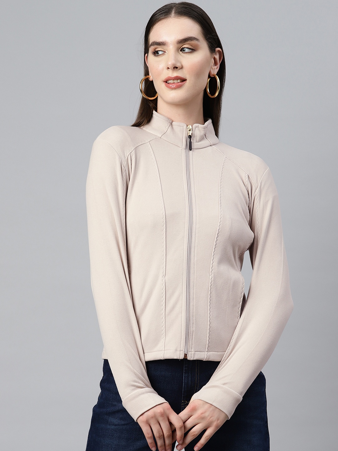 

Nayam By Lakshita Fleece Stand Collar Sporty Jacket, Cream