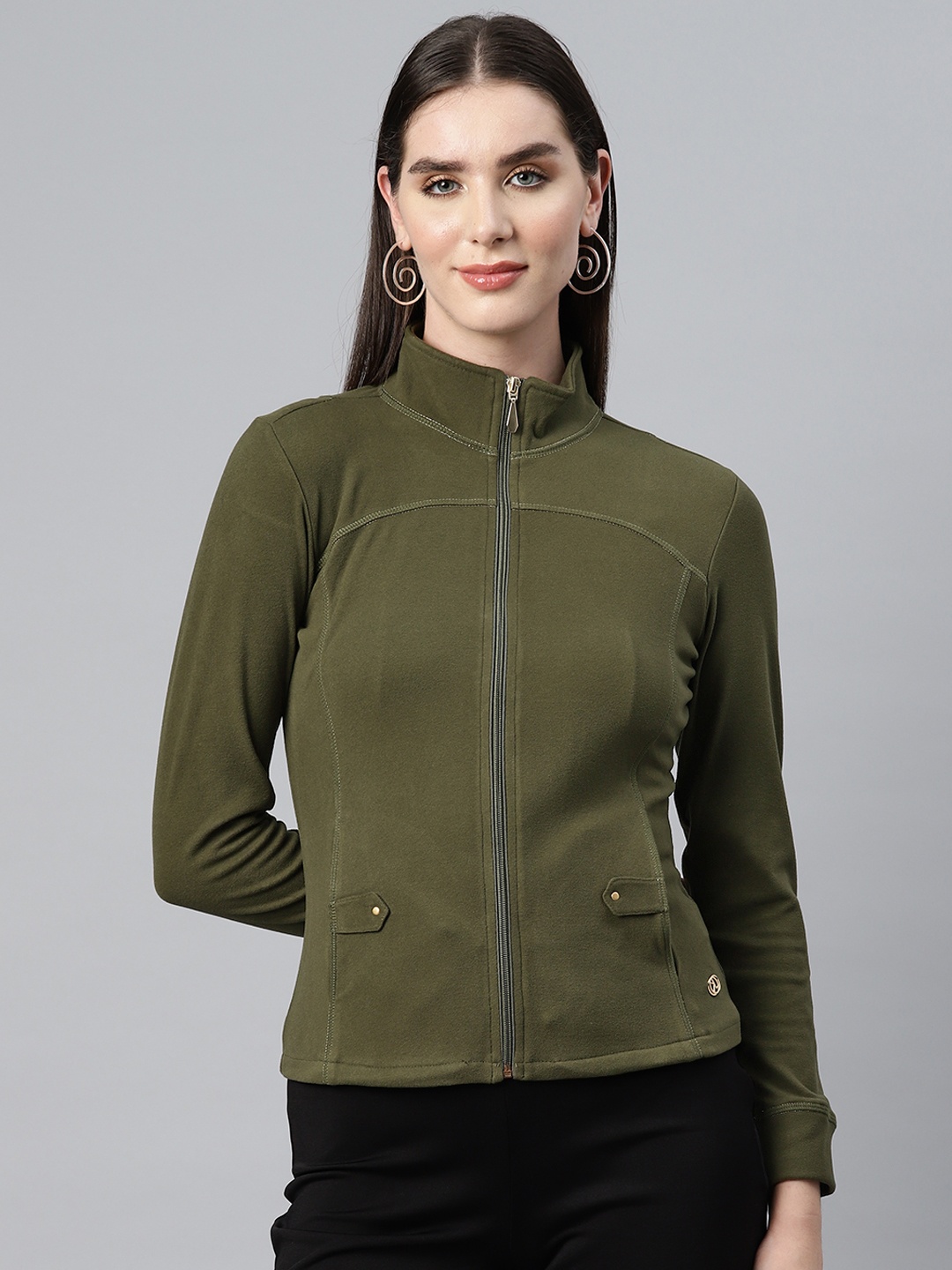 

Nayam By Lakshita Fleece Stand Collar Sporty Jacket, Olive