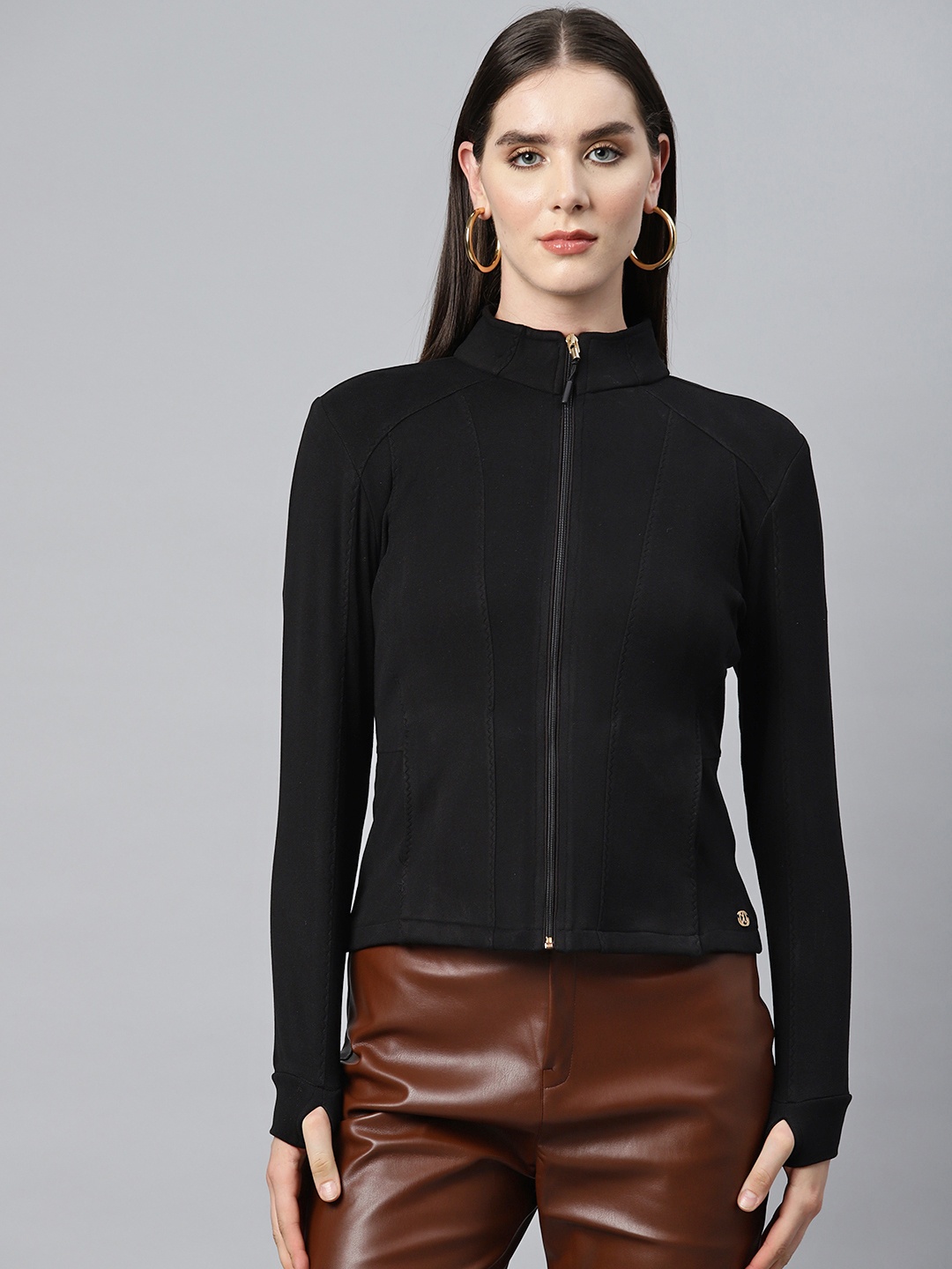 

Nayam By Lakshita Fleece Stand Collar Sporty Jacket, Black