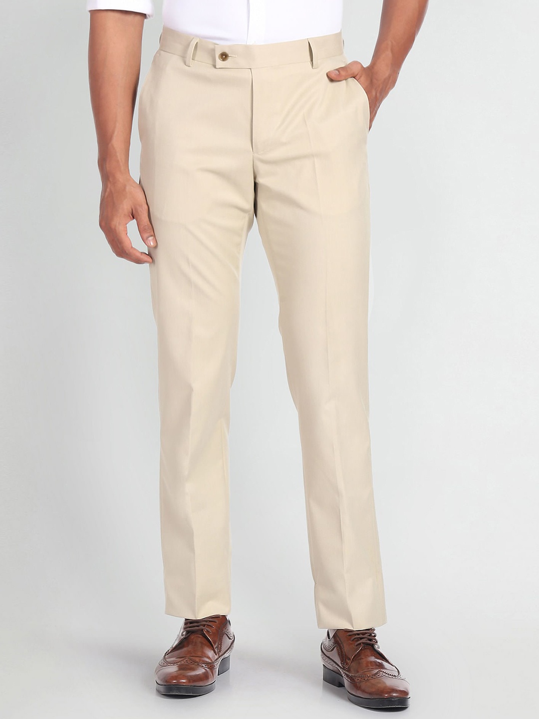 

Arrow Men Mid-Rise Regular Fit Formal Trousers, Beige