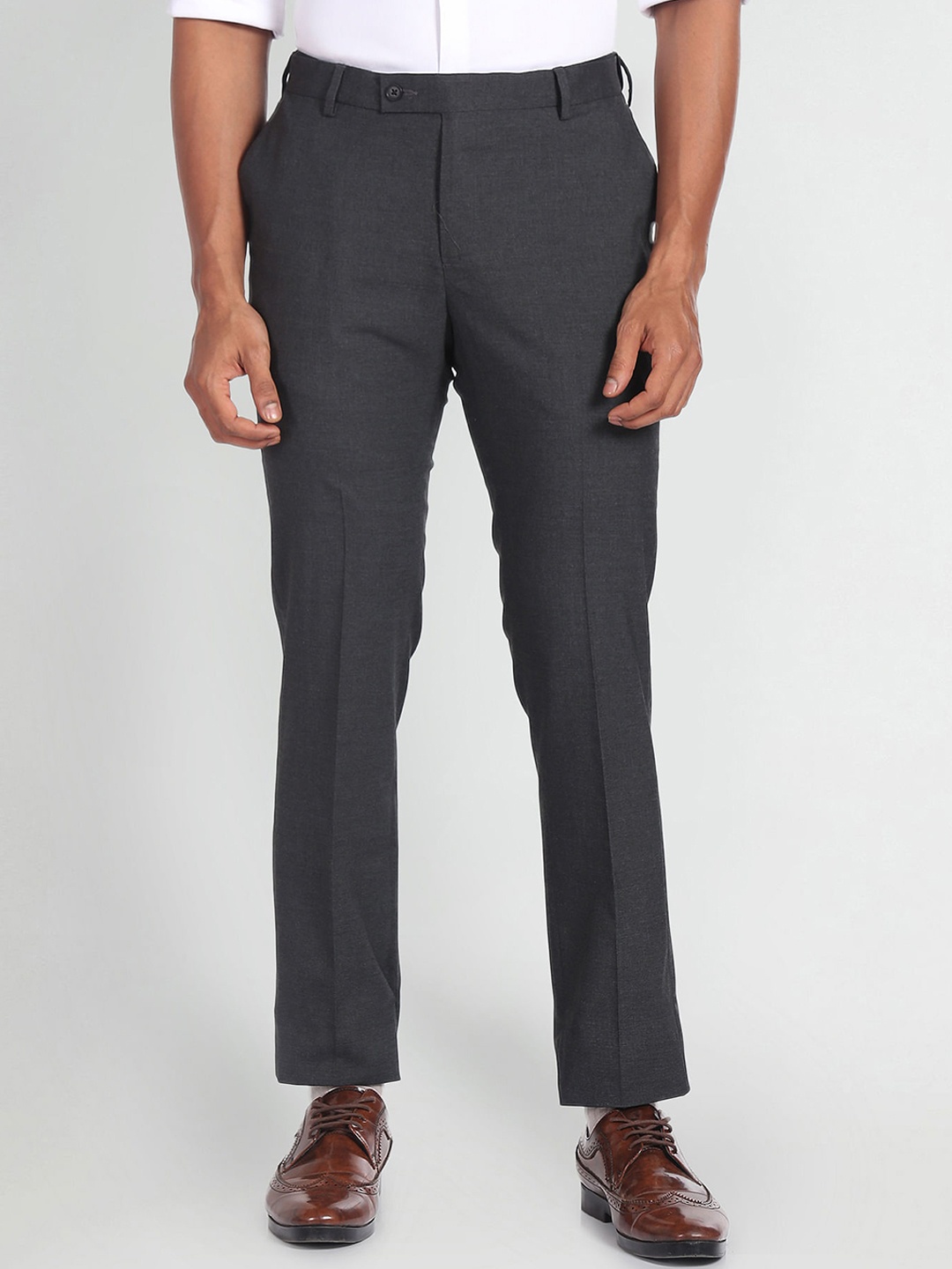 

Arrow Men Mid-Rise Regular Fit Formal Trousers, Grey