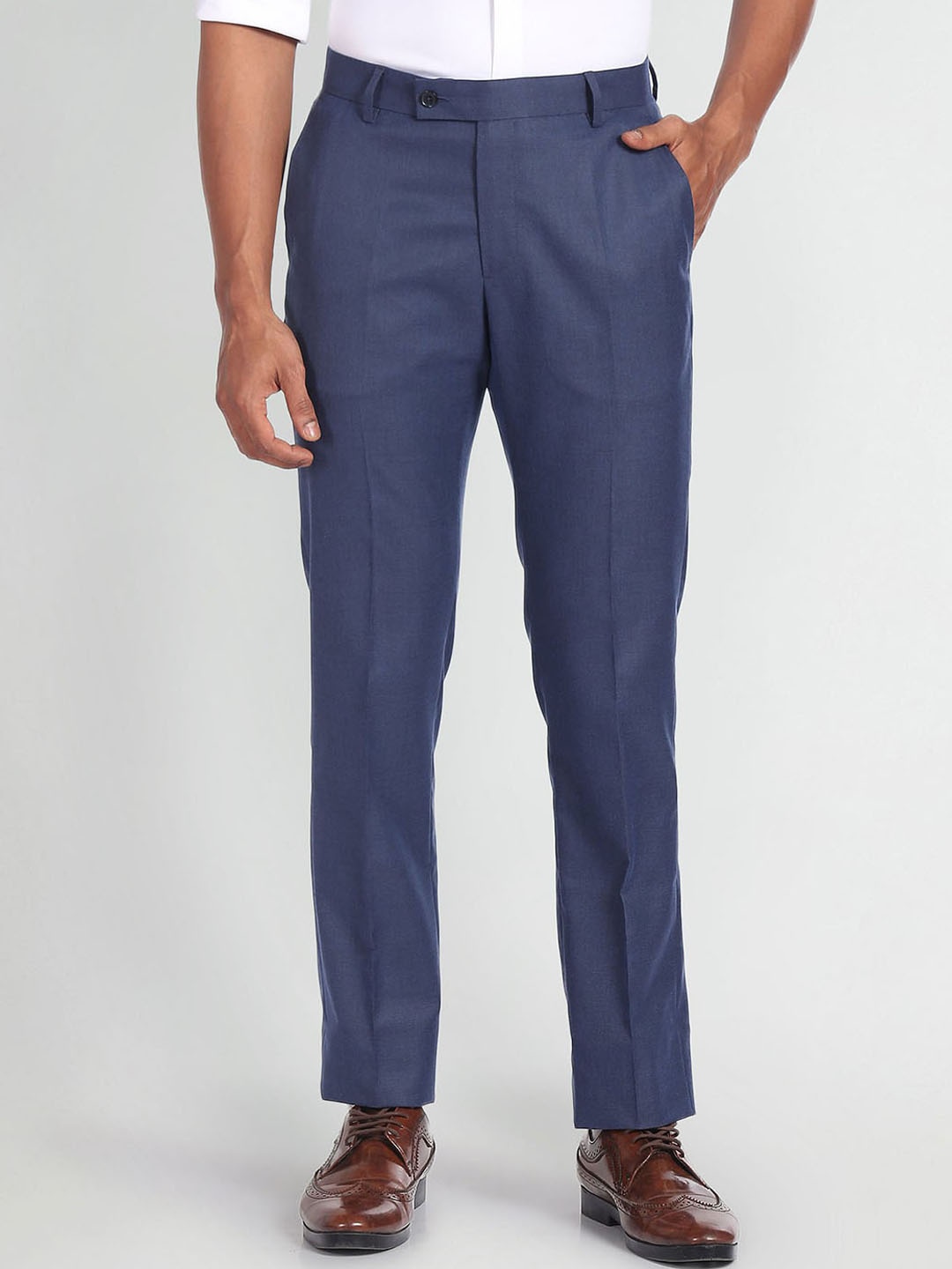 

Arrow Men Mid-Rise Regular Fit Formal Trousers, Blue