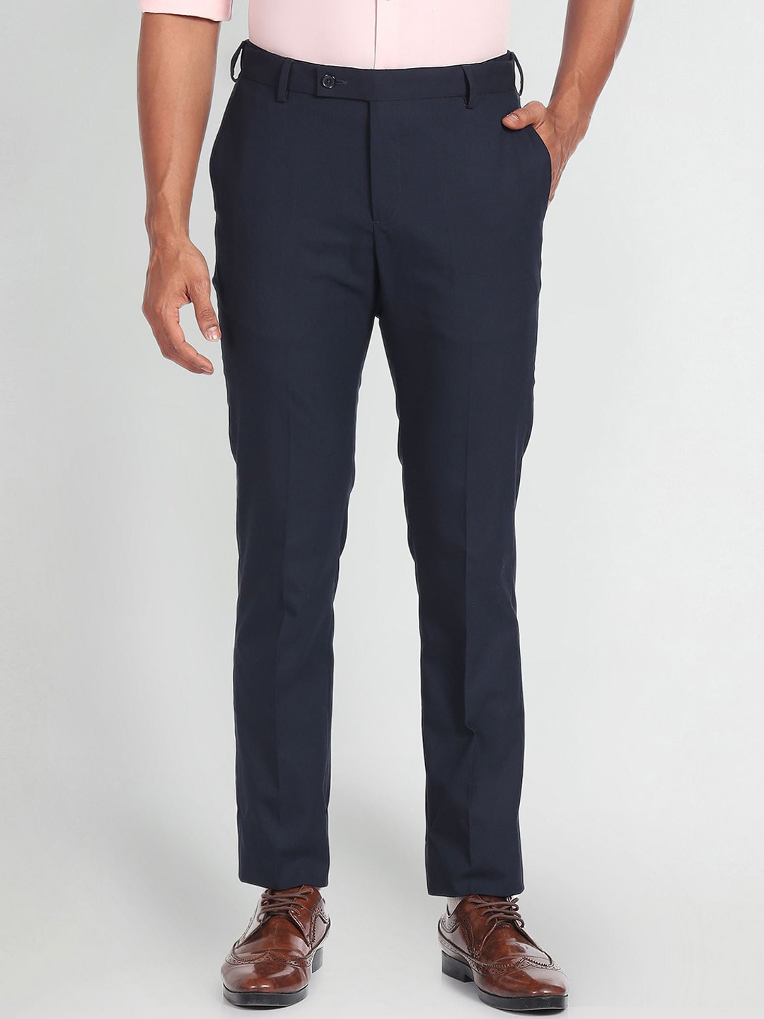 

Arrow Men Tailored Fit Mid Rise Formal Trousers, Blue