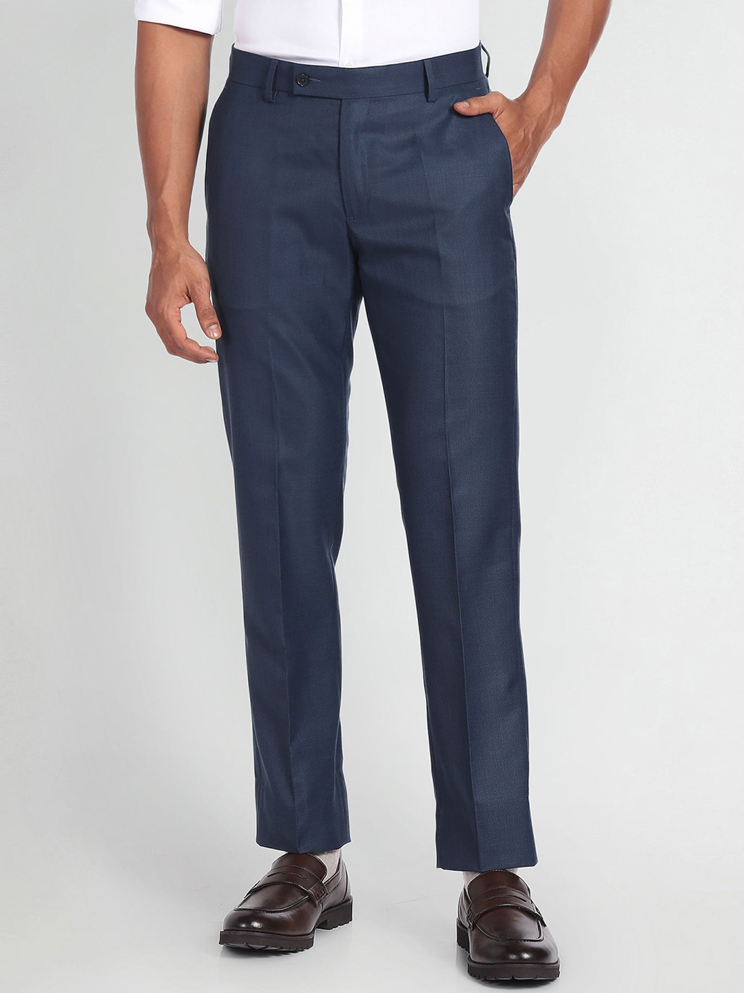 

Arrow Men Regular Fit Mid Rise Formal Trousers, Blue