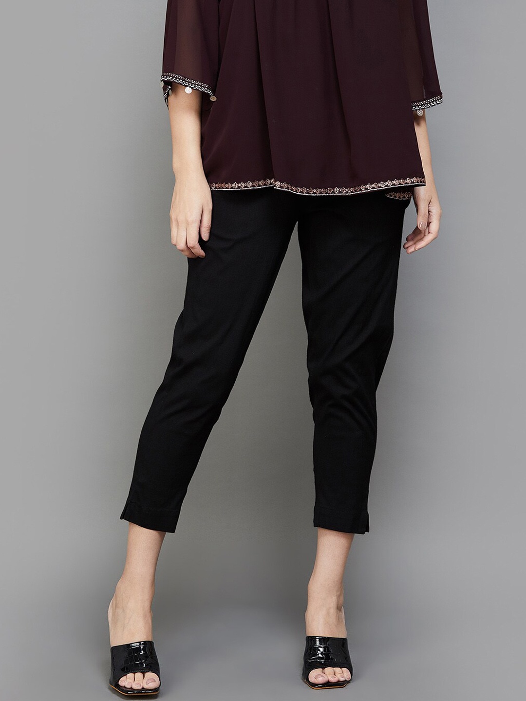 

Melange by Lifestyle Women Mid-Rise Slip-On Trousers, Black