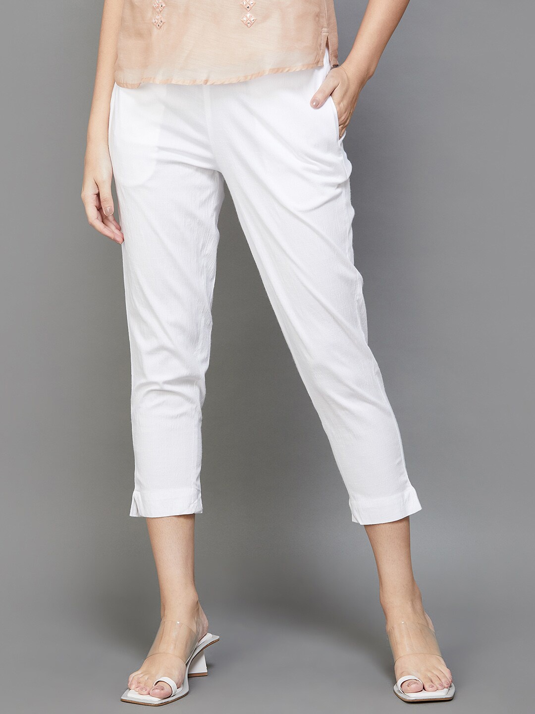 

Melange by Lifestyle Women Mid Rise Trousers, White