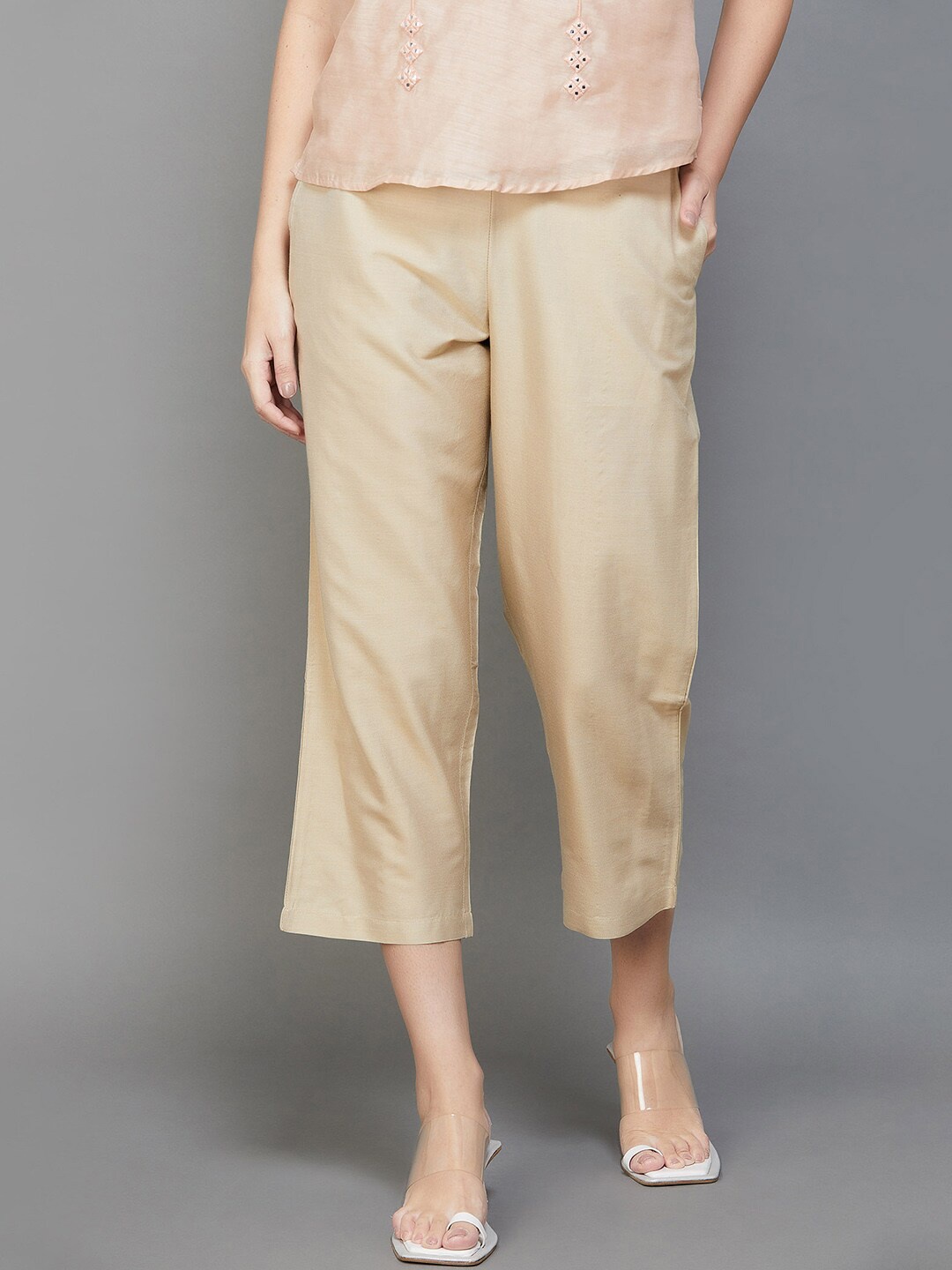 

Melange by Lifestyle Women Mid Rise Culottes Trousers, Beige