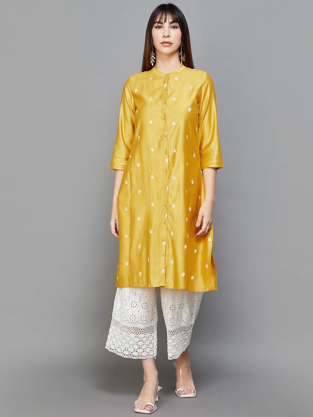 

Melange by Lifestyle Striped Keyhole Neck Kurta, Mustard