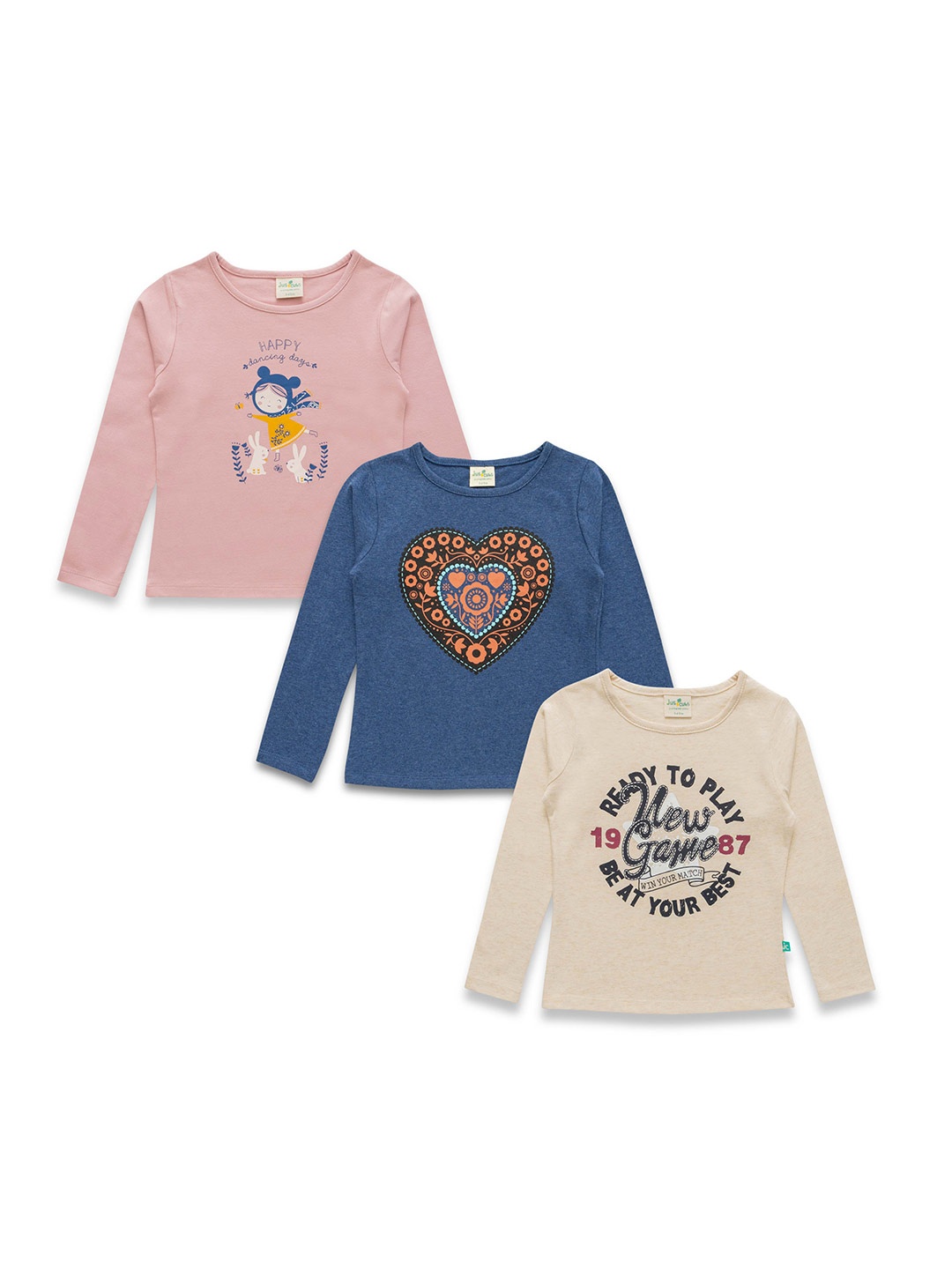 

JusCubs Girls Pack Of 3 Graphic Printed Cotton T-shirt, Pink