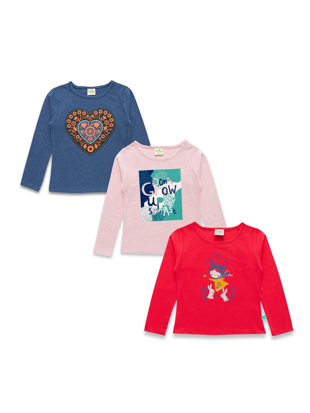 

JusCubs Girls Pack Of 3 Graphic Printed Cotton T-shirt, Blue
