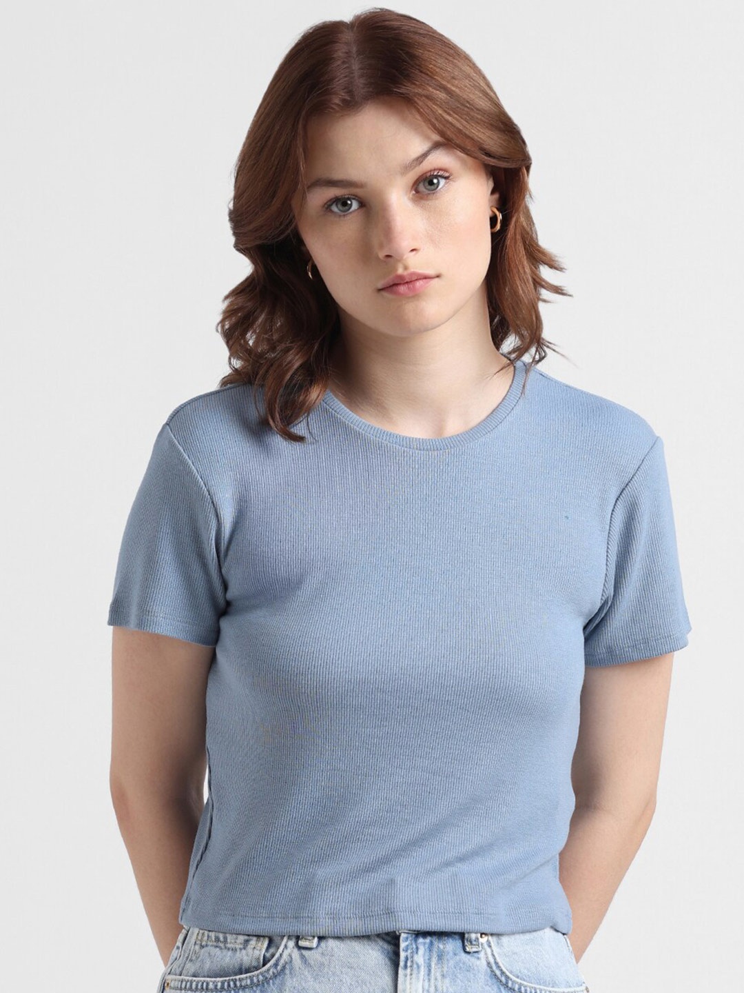 

ONLY Round Neck Short Sleeves Slim Fit T-shirt, Blue
