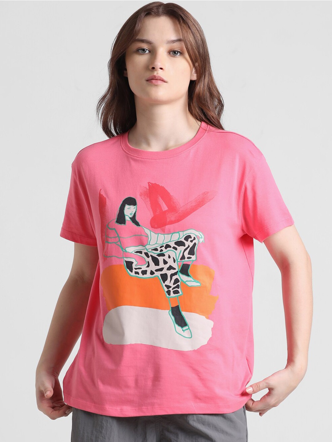 

ONLY Printed Drop-Shoulder Sleeves T-shirt, Pink