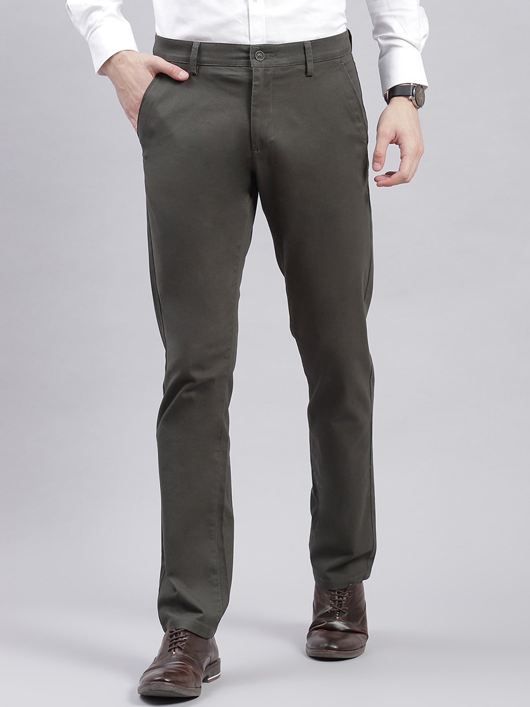 

Monte Carlo Men Tapered Fit Formal Trousers, Olive