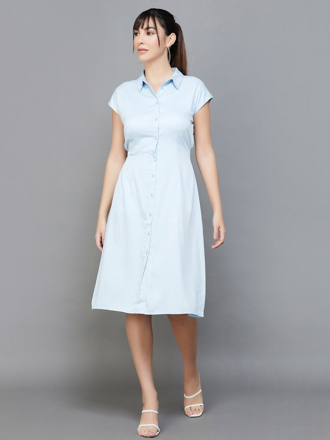 

CODE by Lifestyle Shirt Collar A-Line Midi Dress, Blue