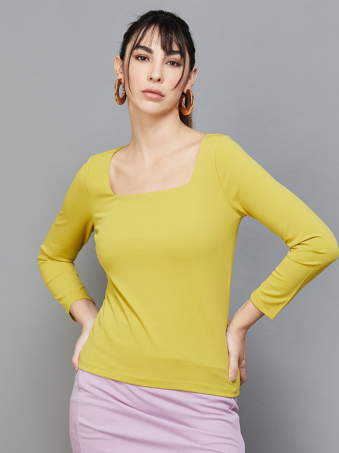 

CODE by Lifestyle Square Neck Regular Top, Mustard