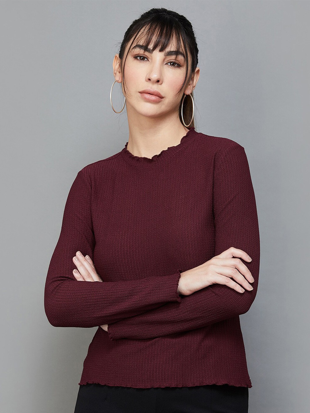 

CODE by Lifestyle Round Neck Regular Top, Maroon