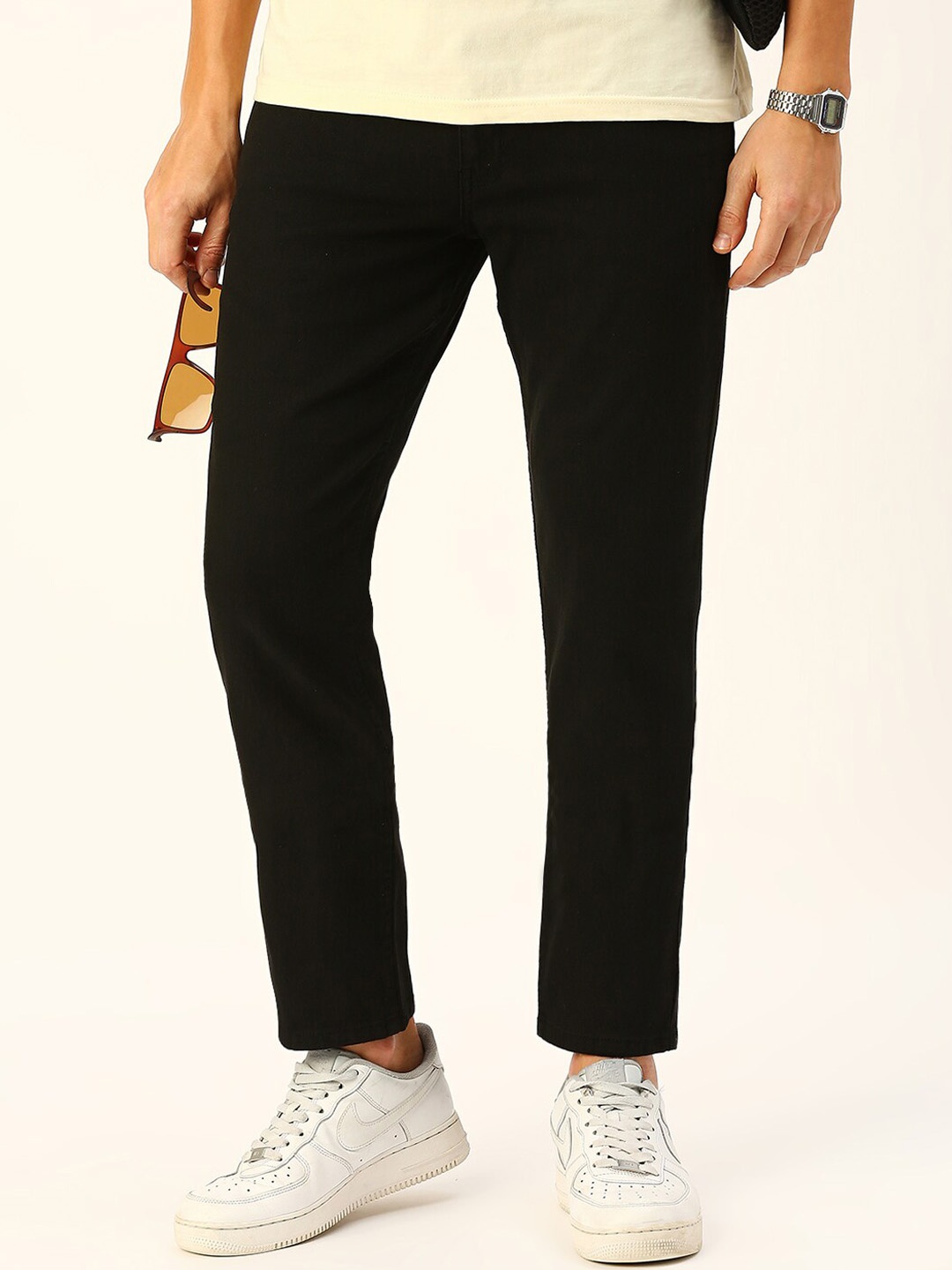 

HERE&NOW Men Mid Rise Smart Slim Fit Stretchable Jeans, Black