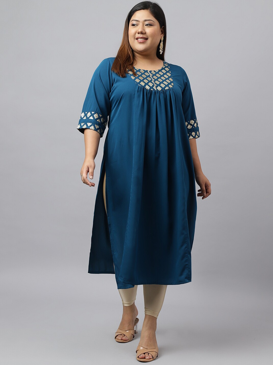 

XL LOVE by Janasya Plus Size Ethnic Motifs Printed Kurta, Teal
