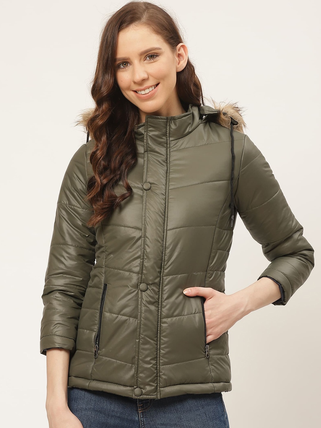 

Chemistry Hooded Faux Fur Trim Puffer Jacket, Olive