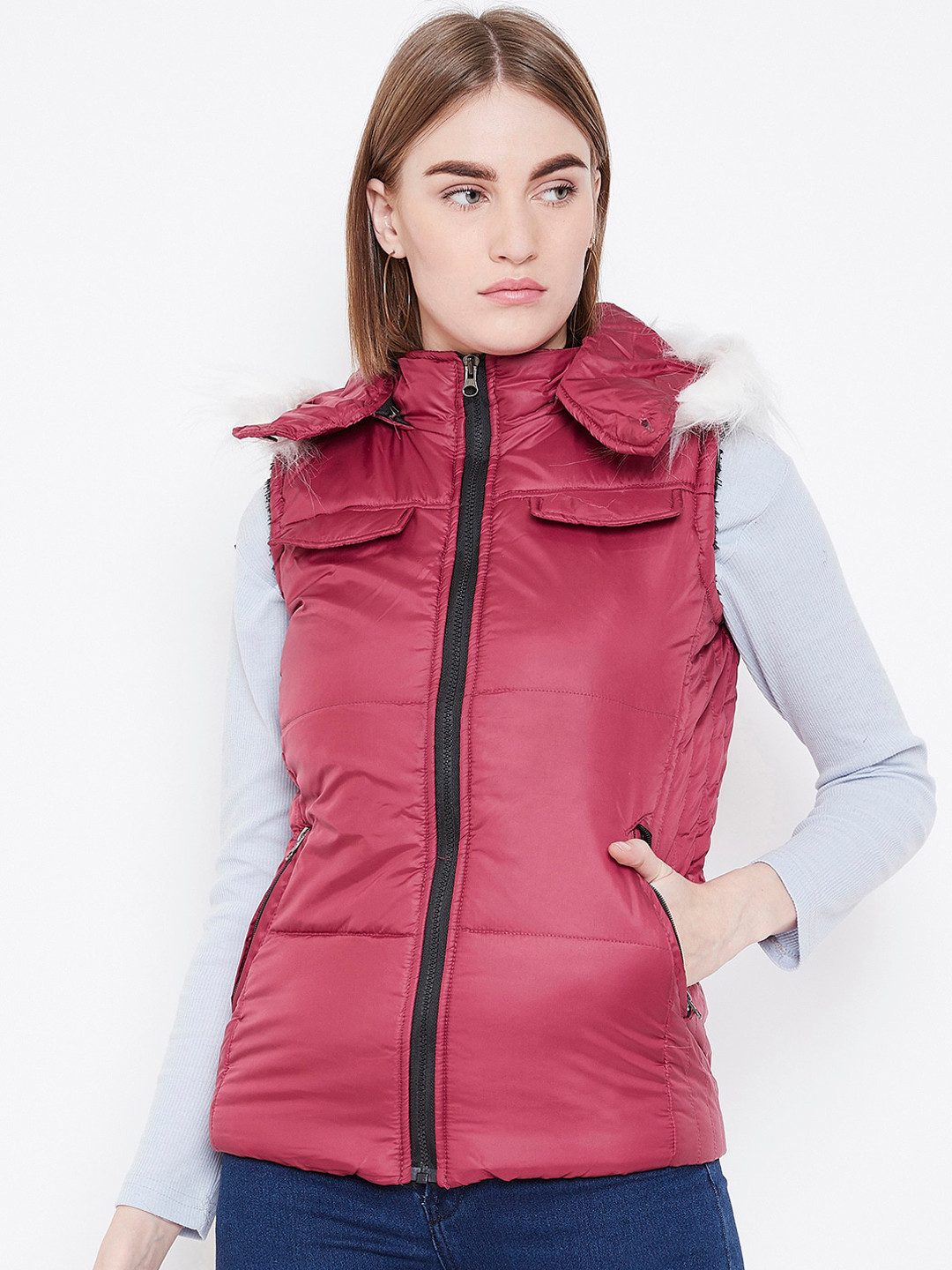 

Chemistry Sheen Effect Faux Fur Trim Hooded Puffer Jacket, Pink
