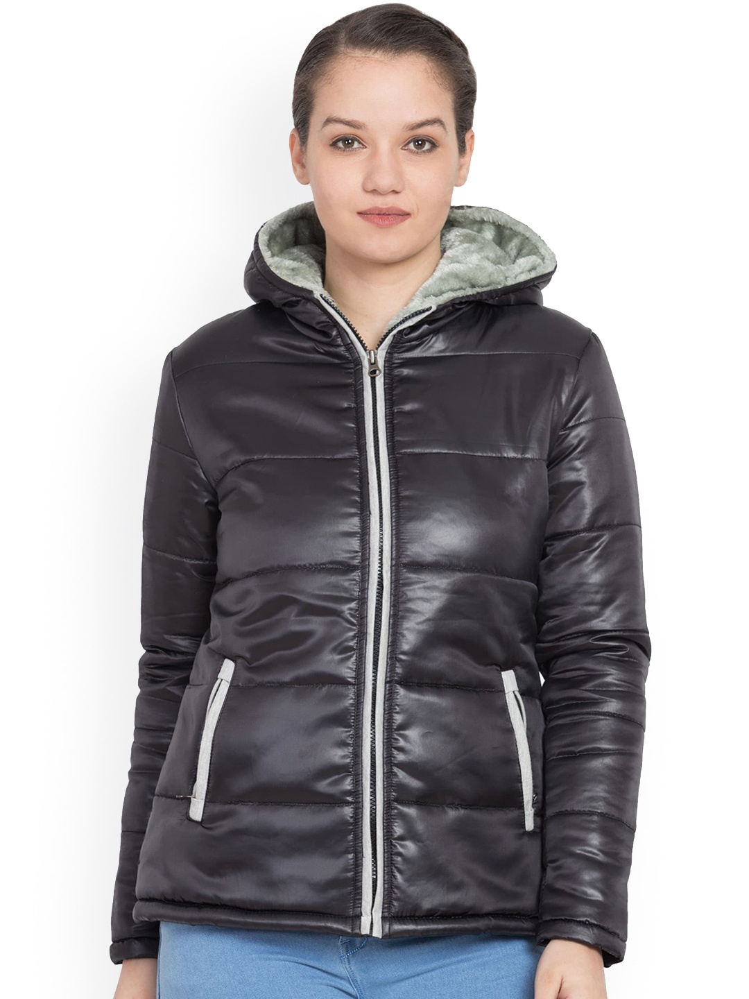 

Chemistry Sheen Effect Hooded Puffer Jacket, Black