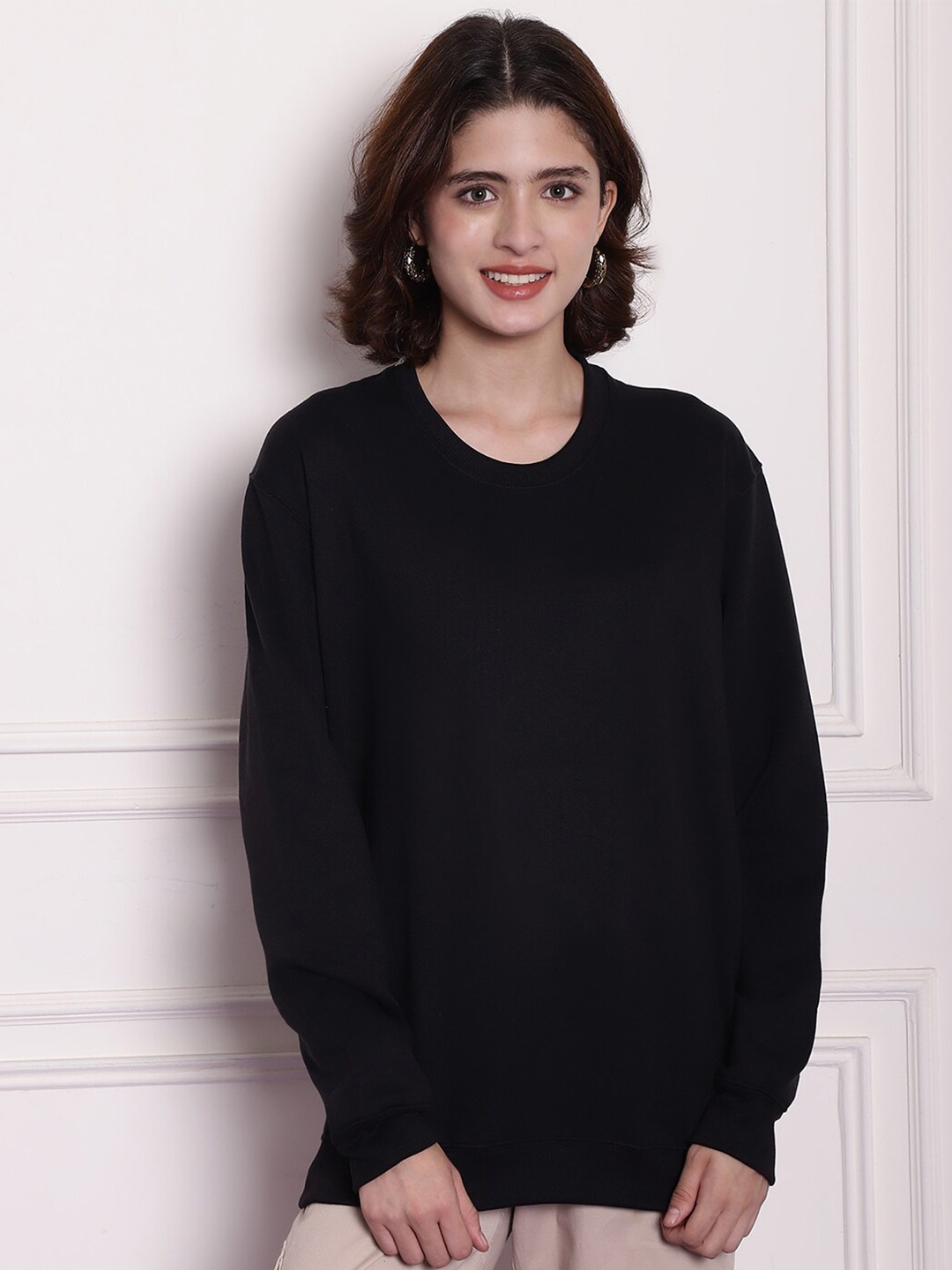 

Imsa Moda Graphic Printed Fleece Oversized Longline Pullover, Black