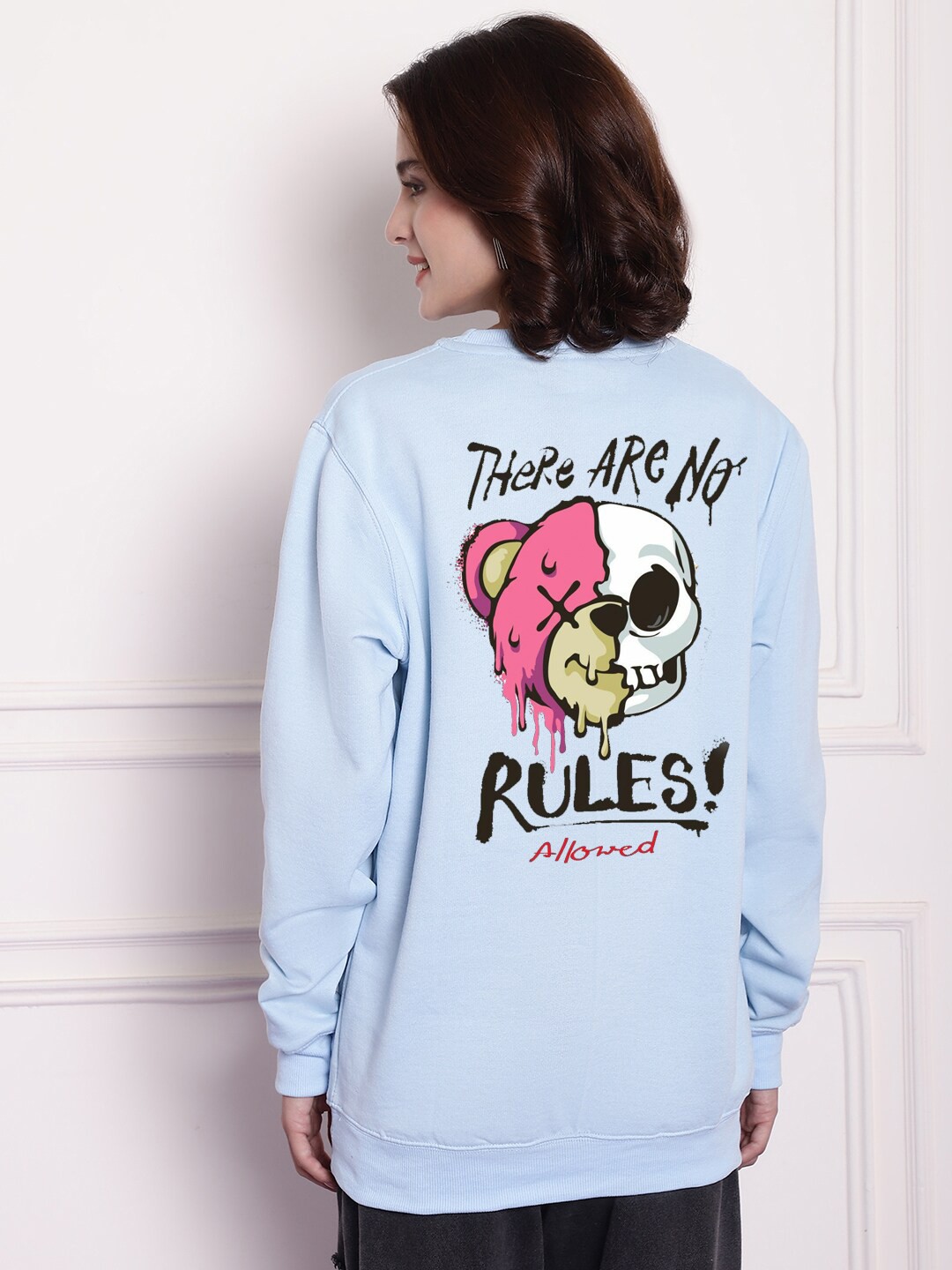 

Imsa Moda Graphic Printed Fleece Oversized Longline Pullover, Blue