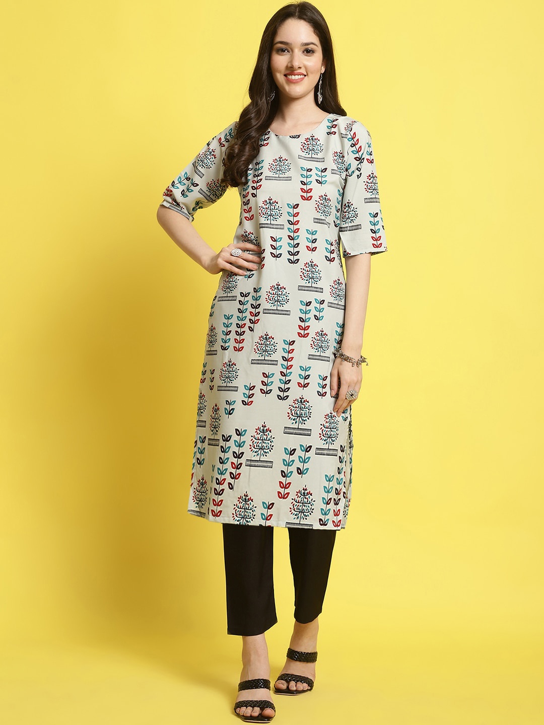 

KALINI Floral Printed Regular Straight Kurta with Trousers, Copper