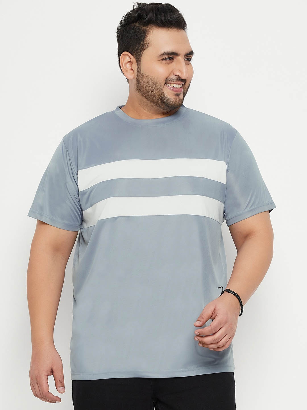 

bigbanana Plus Size Round Neck Striped T-shirt, Grey