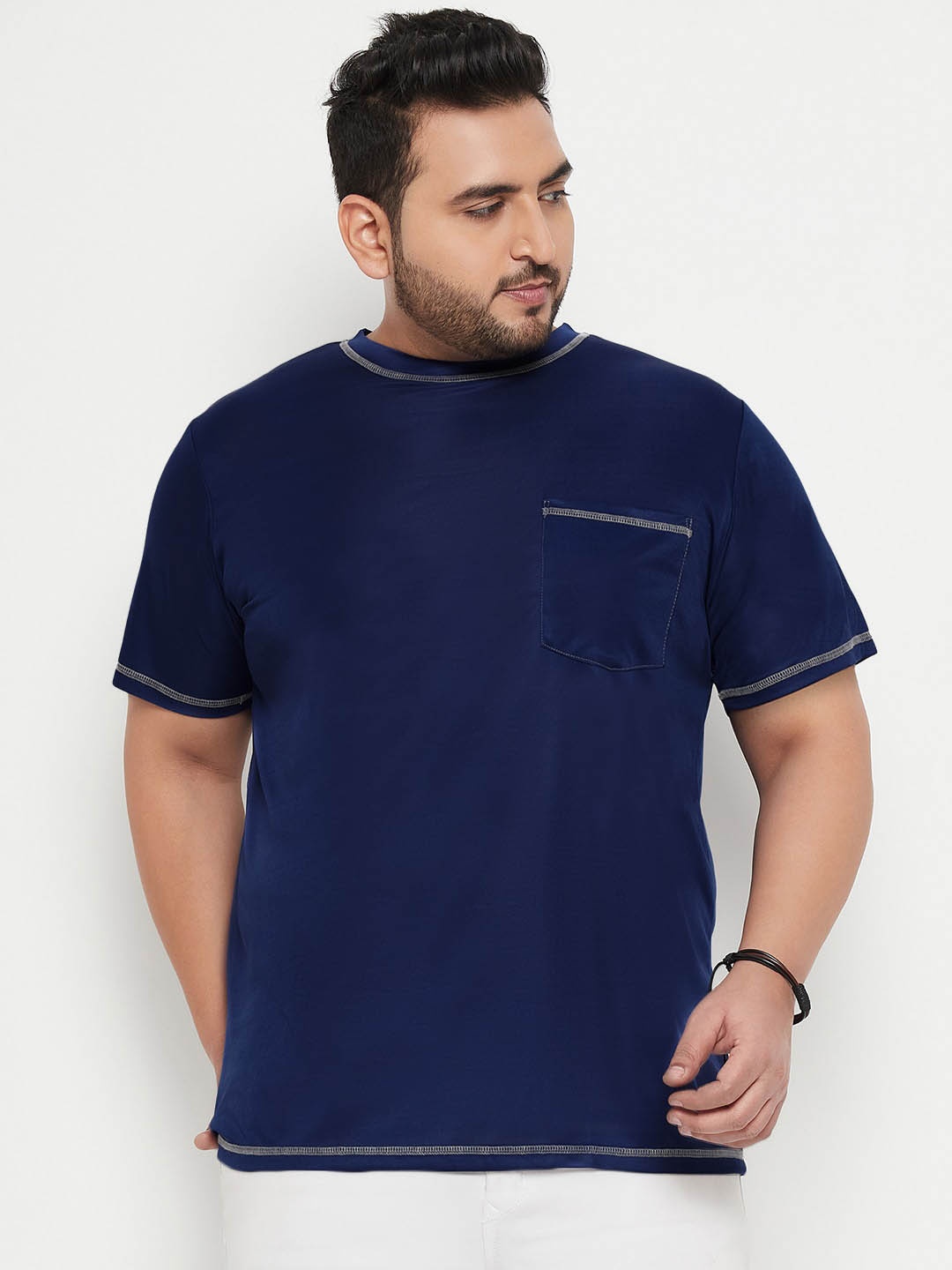

bigbanana Plus Size Round Neck Bio Finish Pockets Regular T-shirt, Blue