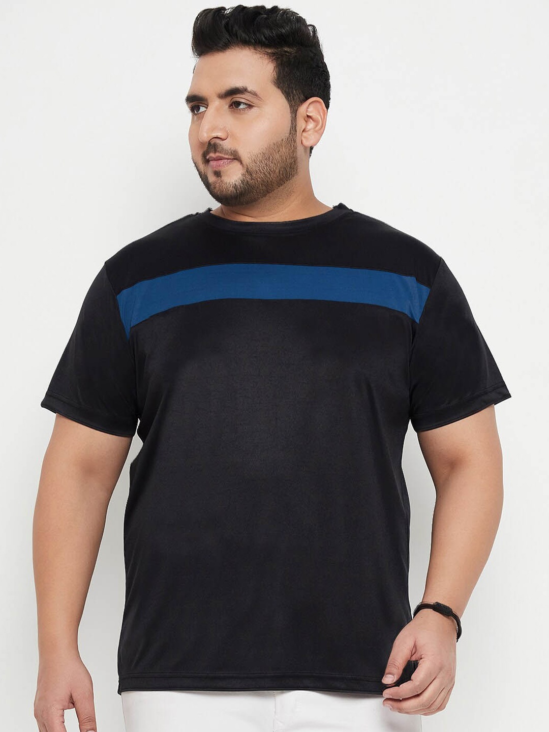 

bigbanana Men Plus Size Striped Casual Round Neck T-shirt, Black