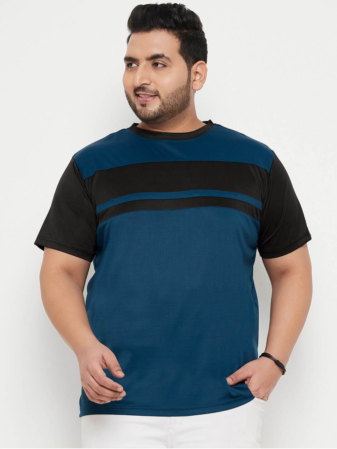 

bigbanana Plus Size Striped Casual Round Neck T-shirt, Blue
