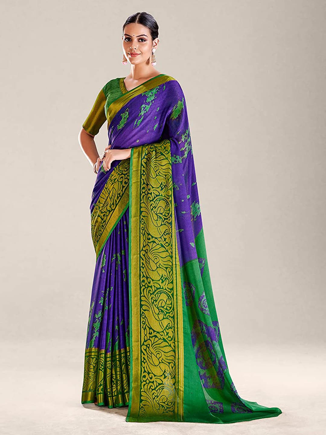 

KALINI Abstract Printed Zari Saree, Violet