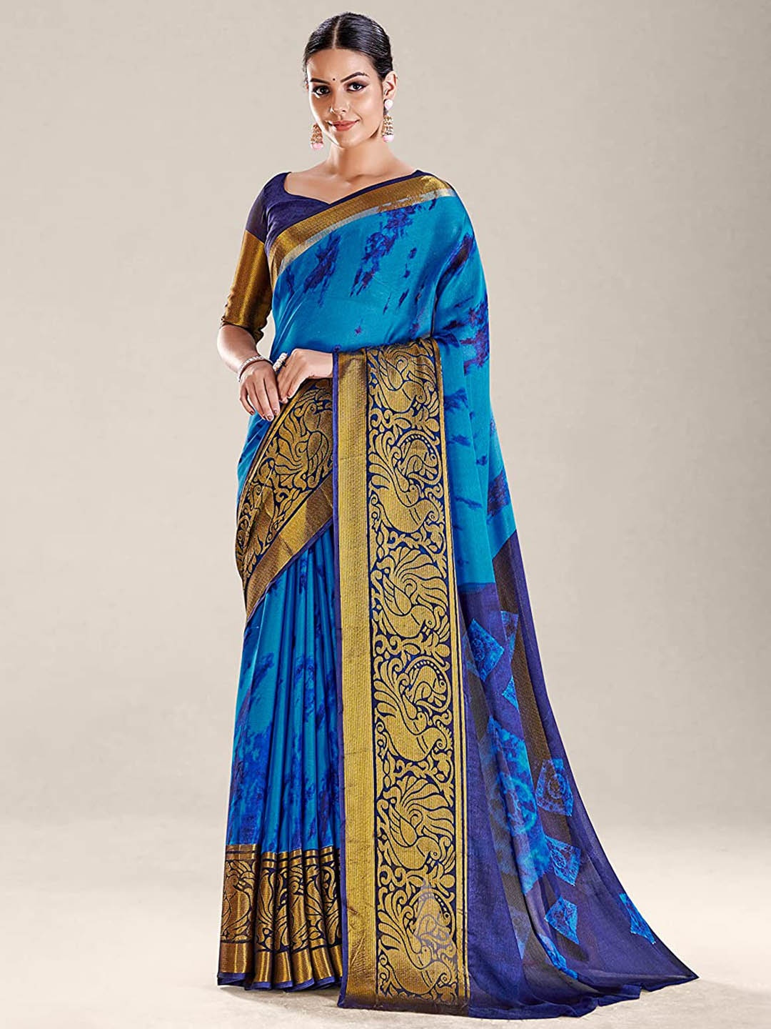 

KALINI Abstract Printed Zari Saree, Blue