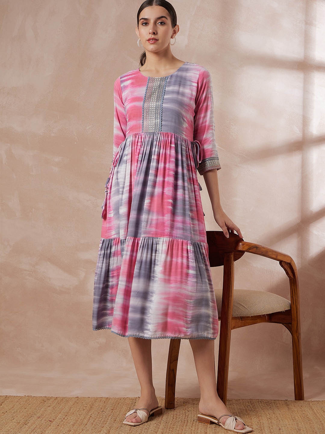

all about you Tie & Dye Dyed A-Line Midi Dress, Pink