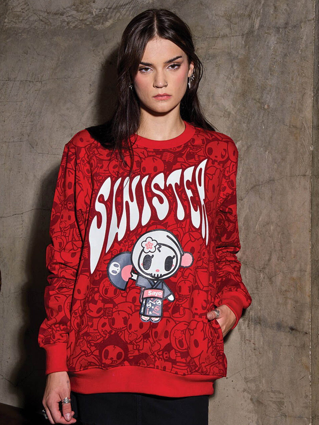 

Bonkers Corner Conversational Printed Cotton Pullover, Red