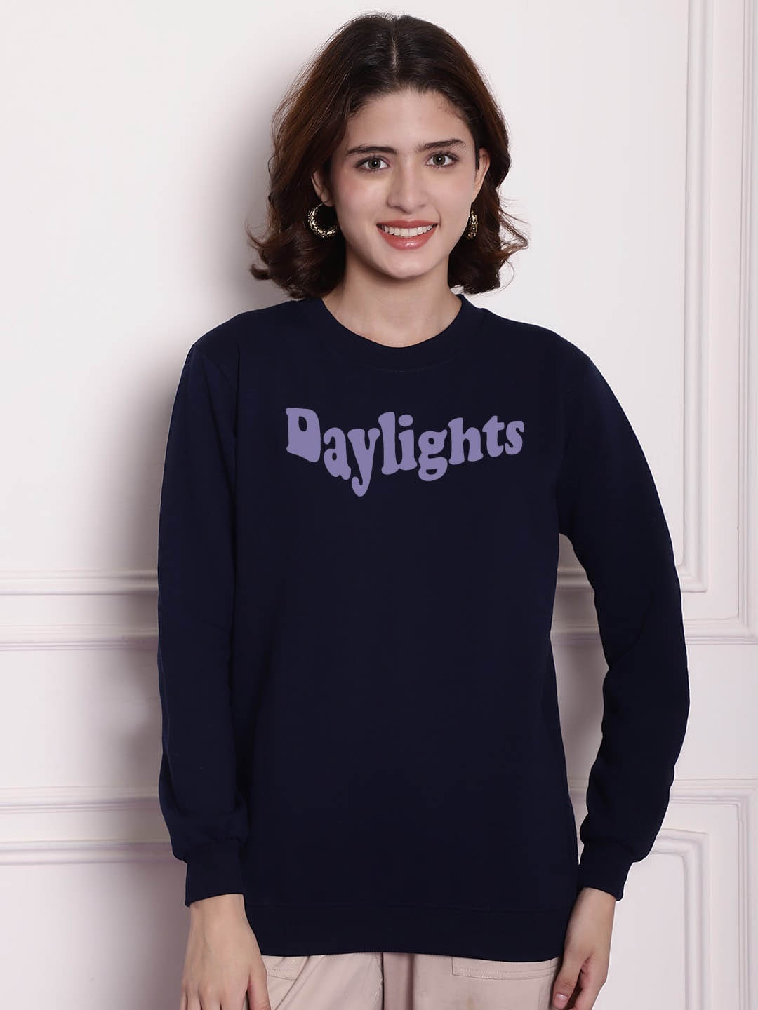 

Imsa Moda Typography Printed Pullover Fleece Oversized Sweatshirt, Navy blue